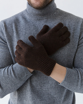 Теплые перчатки из монгольской шерсти темно-коричневые