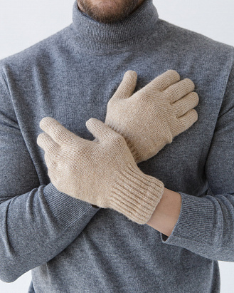 Теплые перчатки из монгольской шерсти бежевые